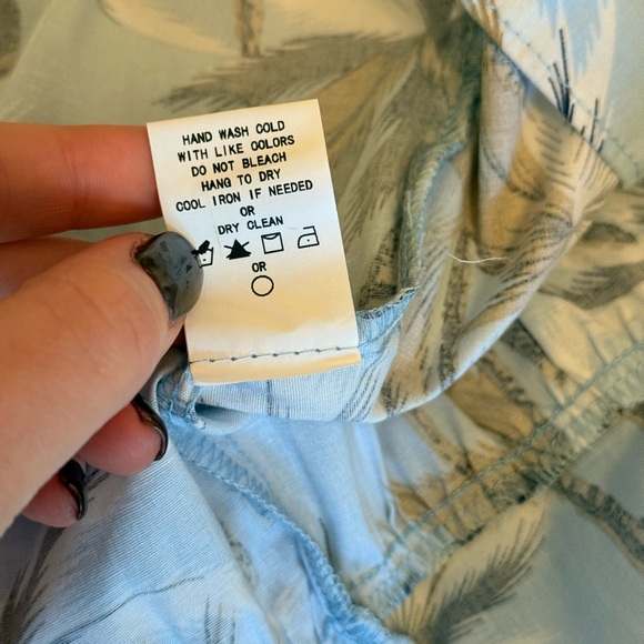 Melloday Light Blue Palm Print Puff Sleeve Dress with Pockets — Size XL - Picture 10 of 10